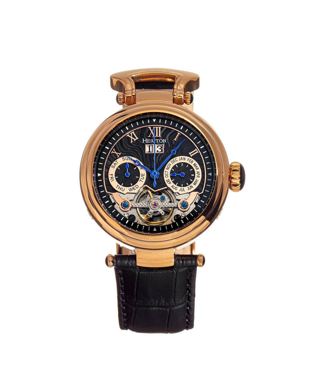 Heritor Multicolor Ganzi Semi-Skeleton Leather-Band Watch for men
