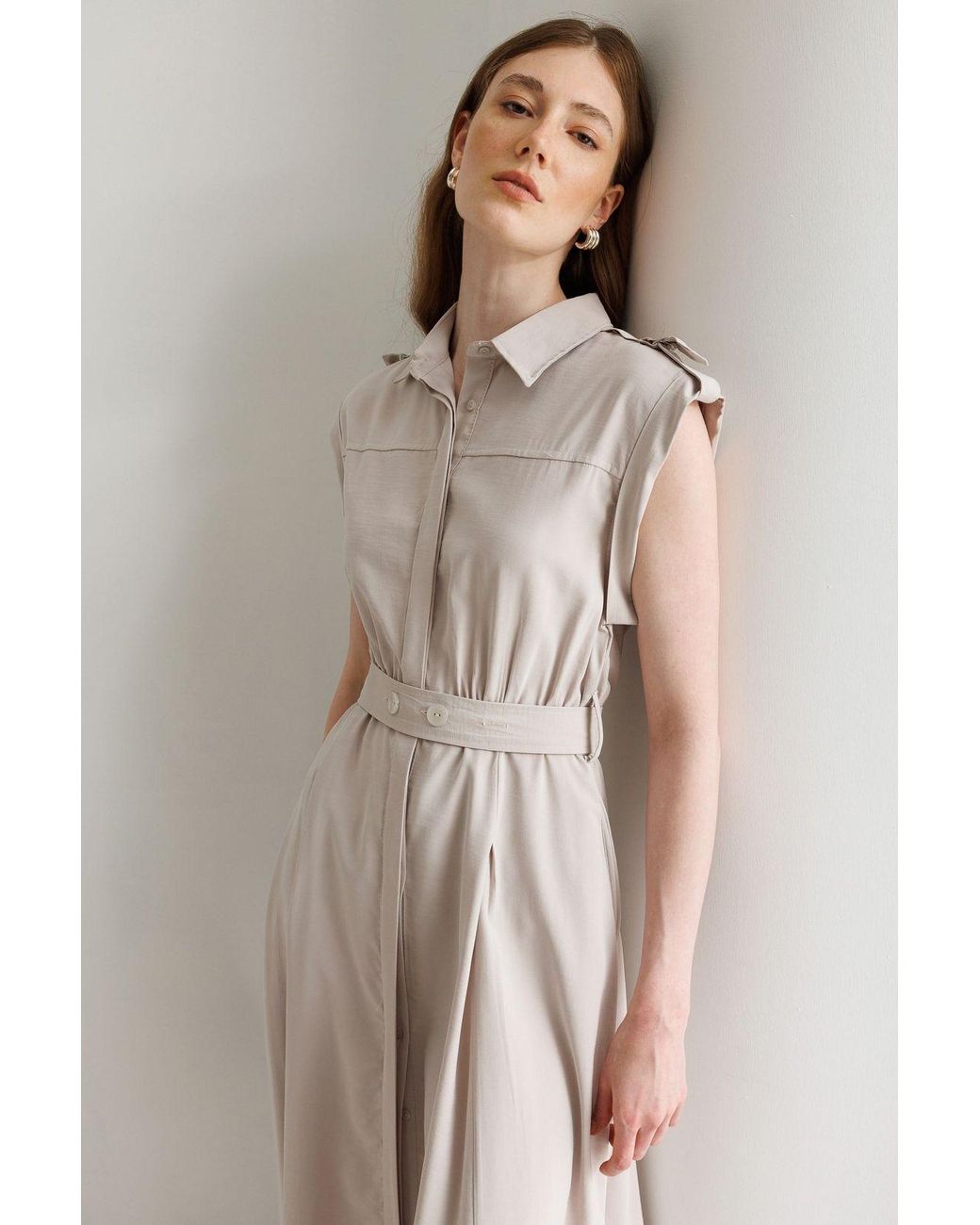 MixRay Multicolor Textured A-Line Midi Shirt Dress With Belt