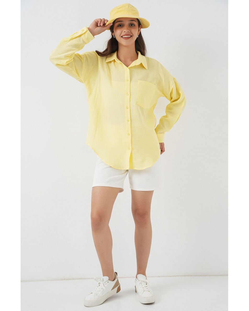 Bigdart Yellow Linen Blended Shirt With Button Closure