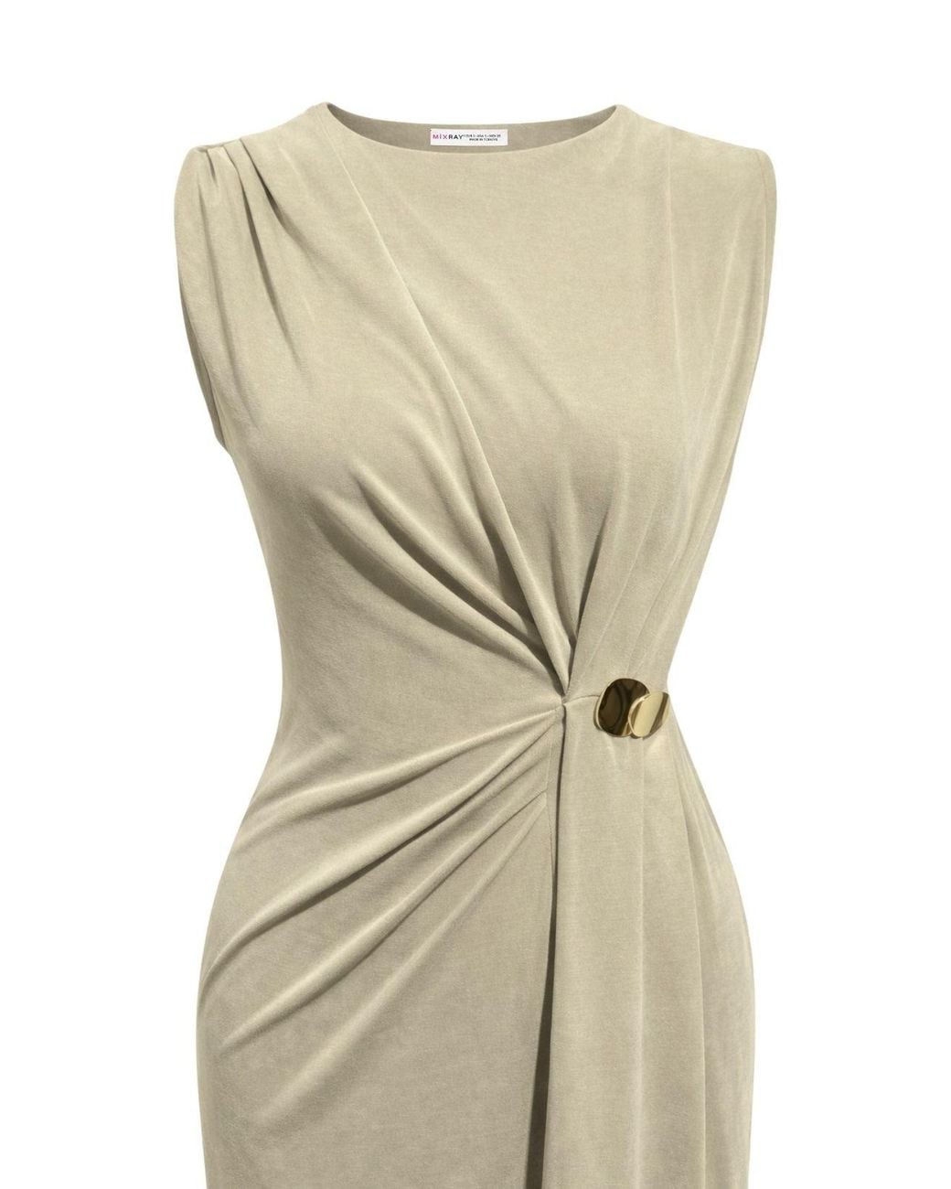 MixRay Natural Fitted Midi Dress With Crew Neck