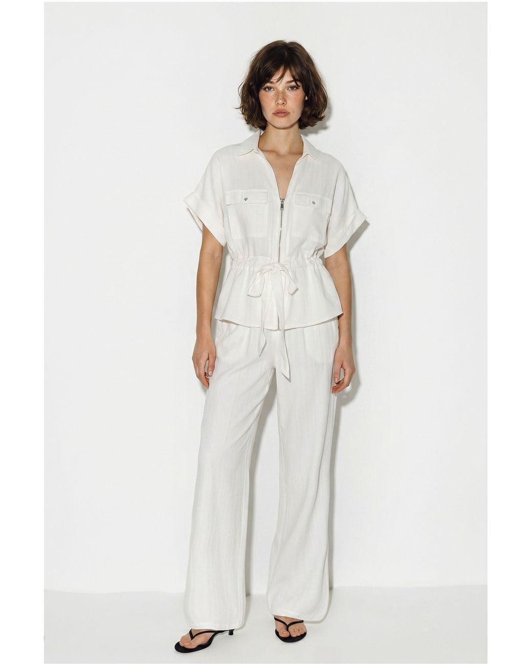 Bianco Lucci White Cotton Vest And Wide-Leg Trousers Set