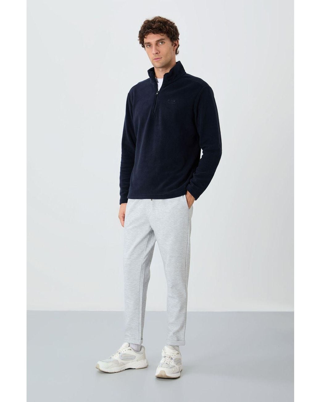 TOMMY LIFE Blue Plush Half-Zip Sweatshirt for men