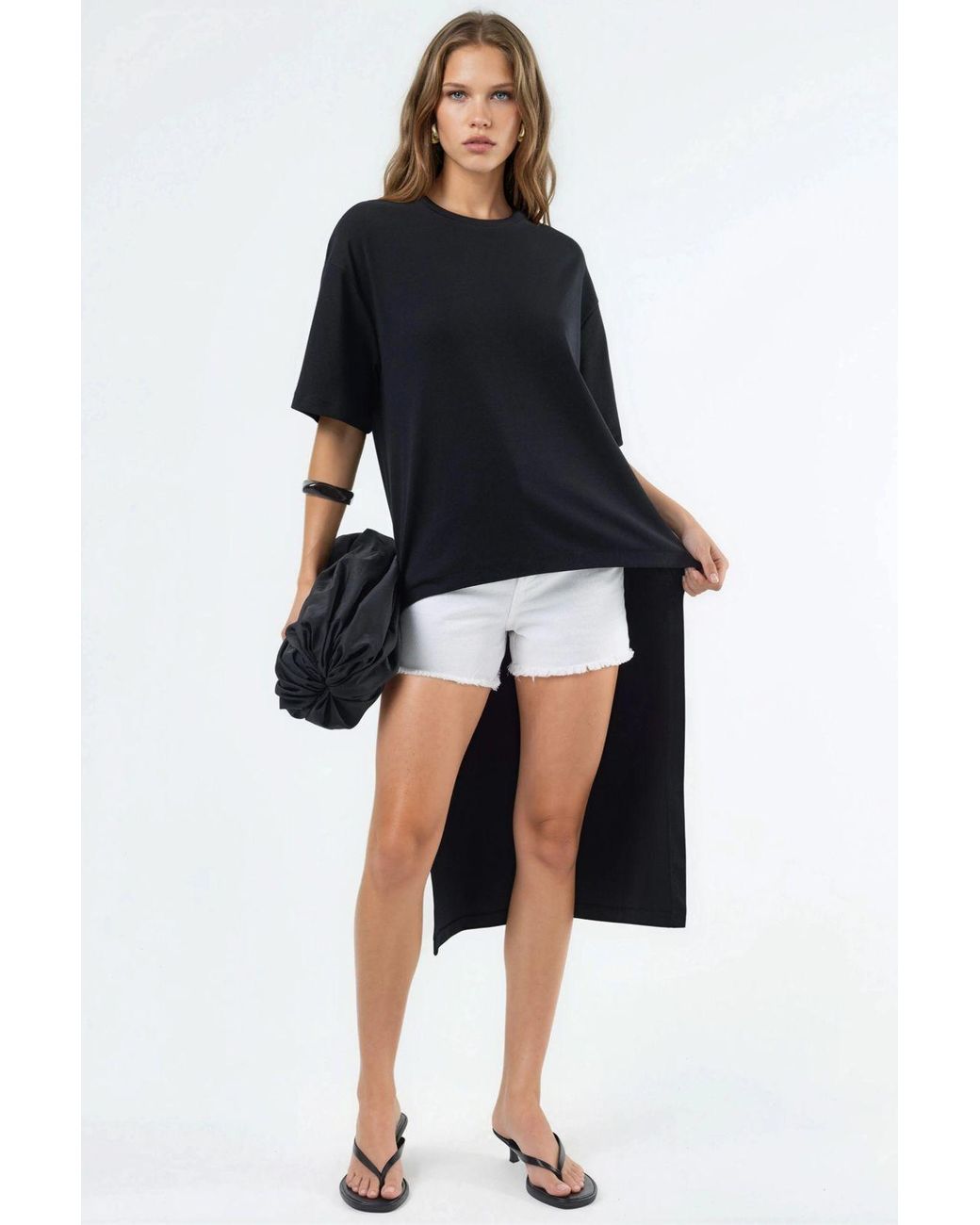 Busem Blue Oversized Crew Neck Tunic With Slit