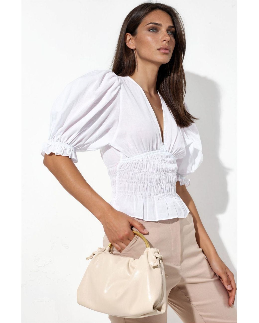 Busem White Fitted Chiffon V-Neck Blouse