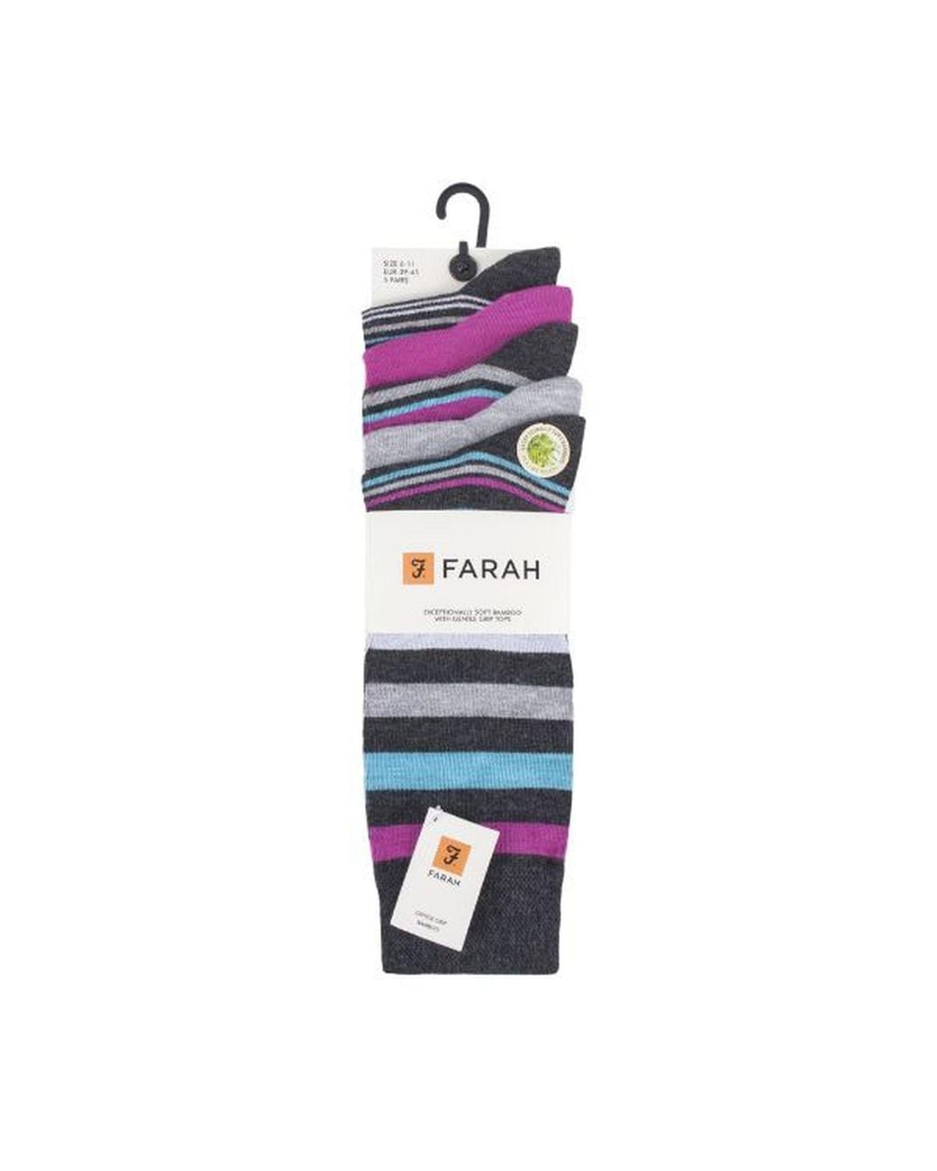 Farah Blue 5 Pack Bamboo Bright Striped Patterned Socks for men