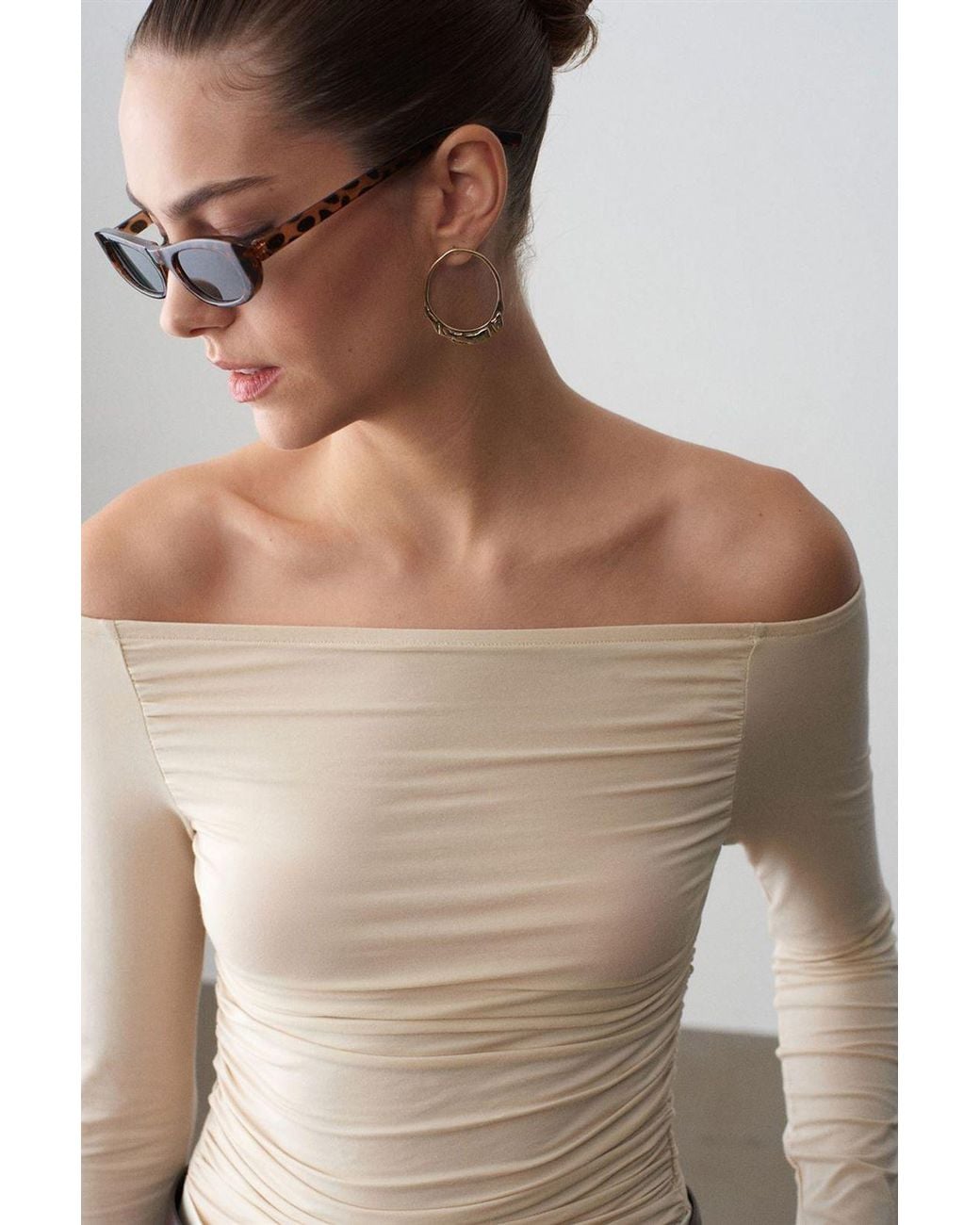 Dilvin Blue Off-Shoulder Slim Fit Knit Blouse