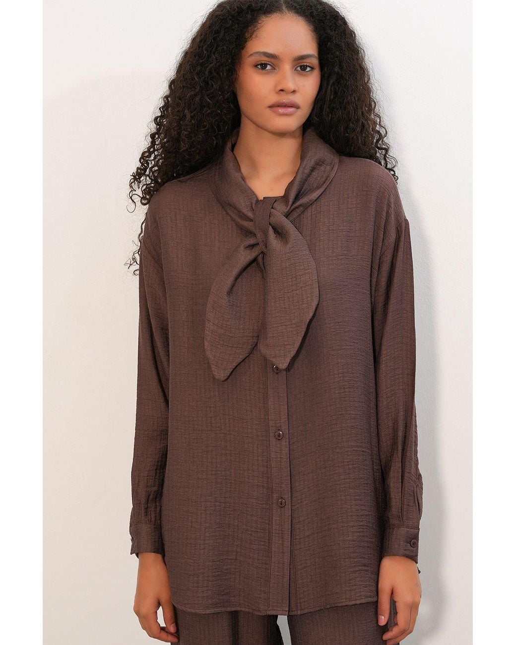 Bigdart Brown Textured Shirt And Wide-Leg Trouser Set