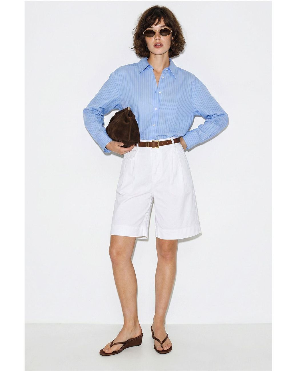 Bianco Lucci Blue High-Waist Belted Tailored Shorts