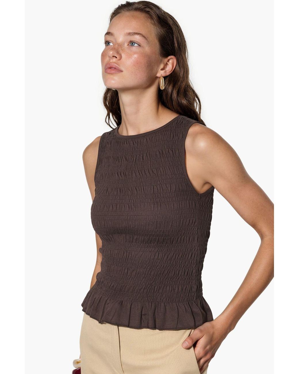 Busem Brown Textured Frilly Shell Top