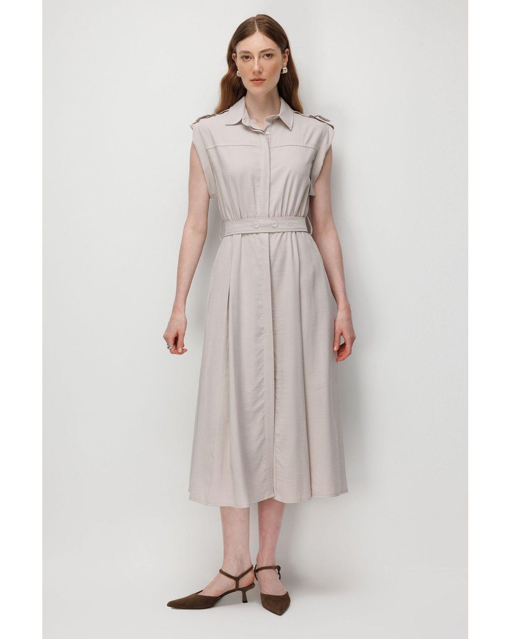MixRay Multicolor Textured A-Line Midi Shirt Dress With Belt
