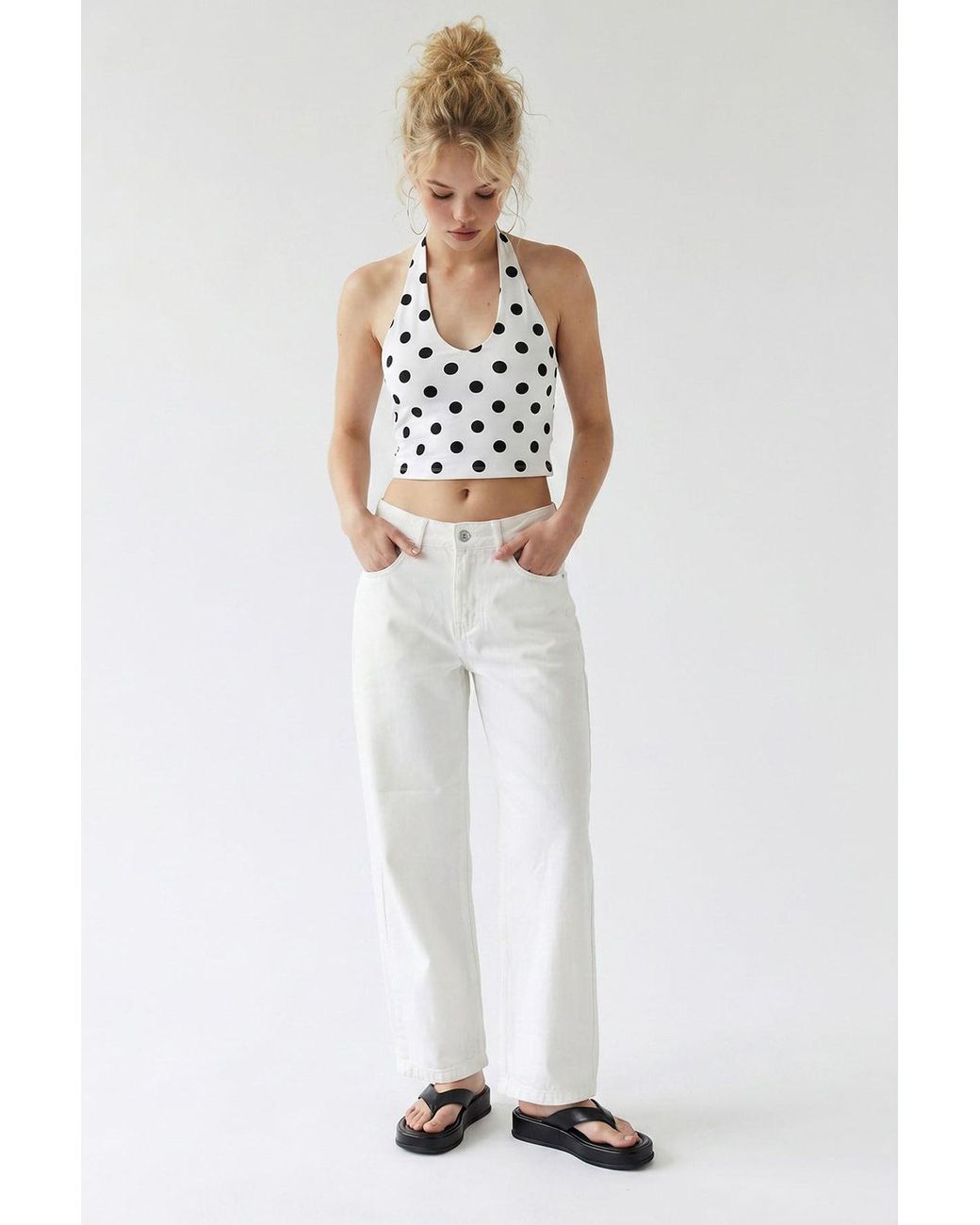 MixRay White High-Waist Wide-Leg Cotton Jeans
