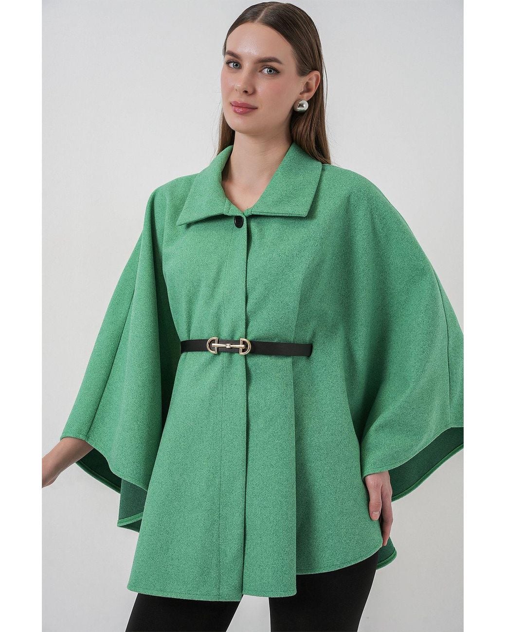 Bigdart Green Belted Tweed Cape Coat