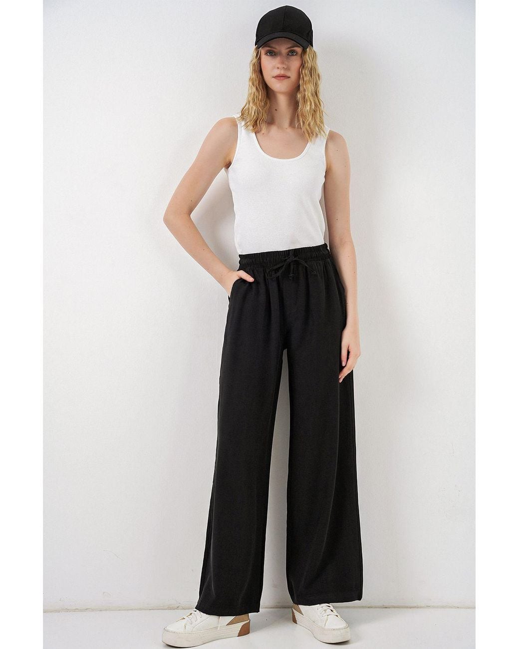 Bigdart White High Waist Wide Leg Trousers With Pocket