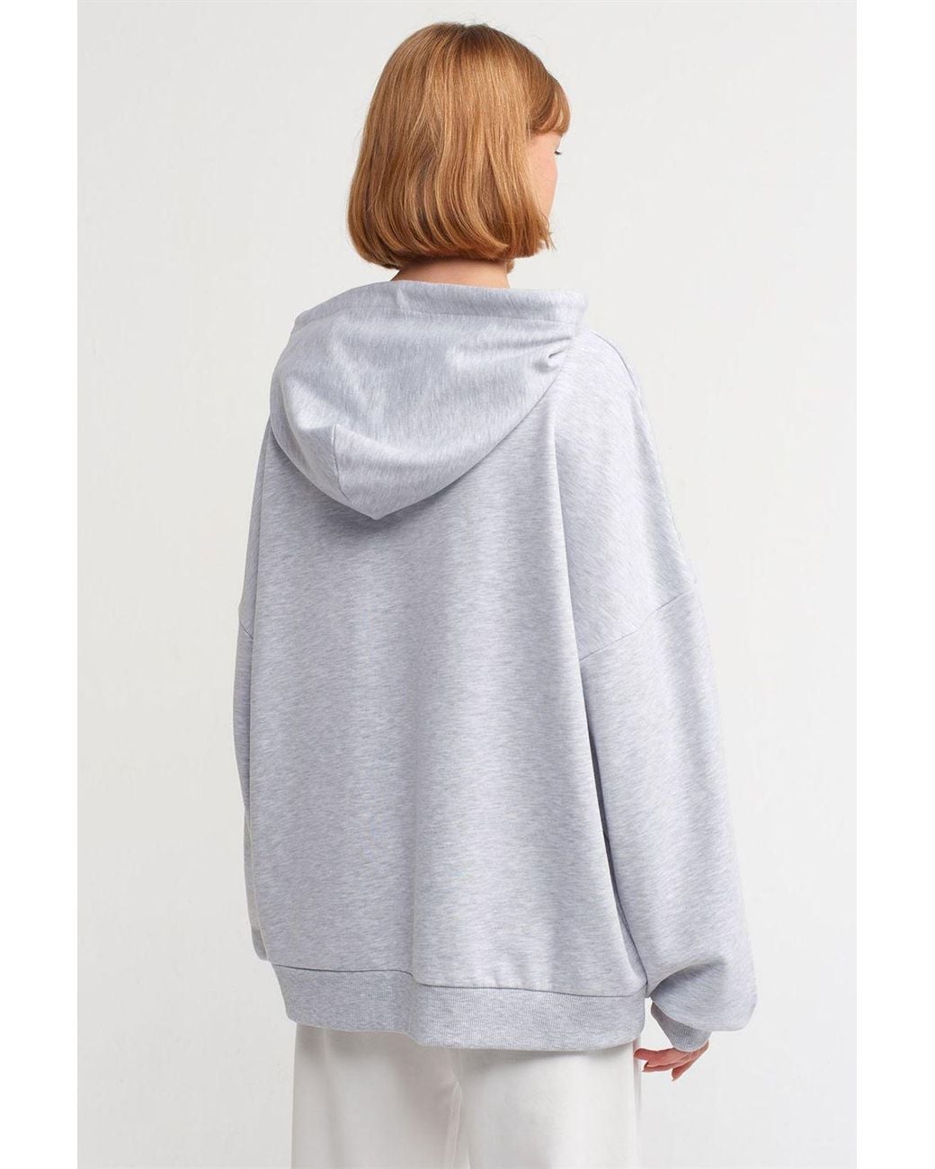 Dilvin White Oversized Cotton Hooded Sweatshirt