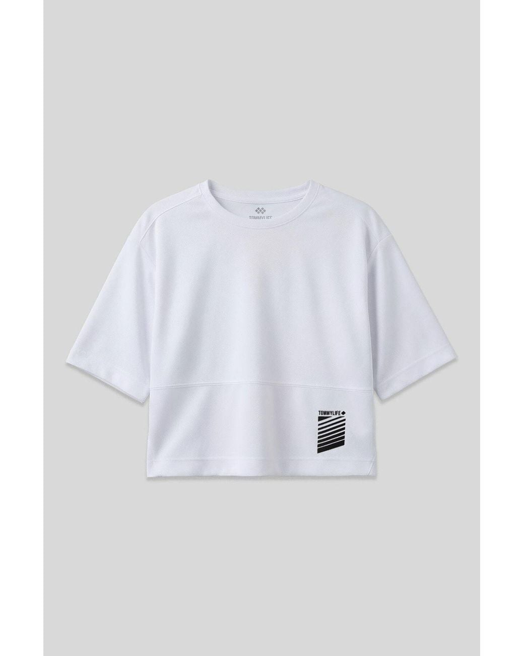 TOMMY LIFE White Oversized Crop Crew Neck T-Shirt With Pocket