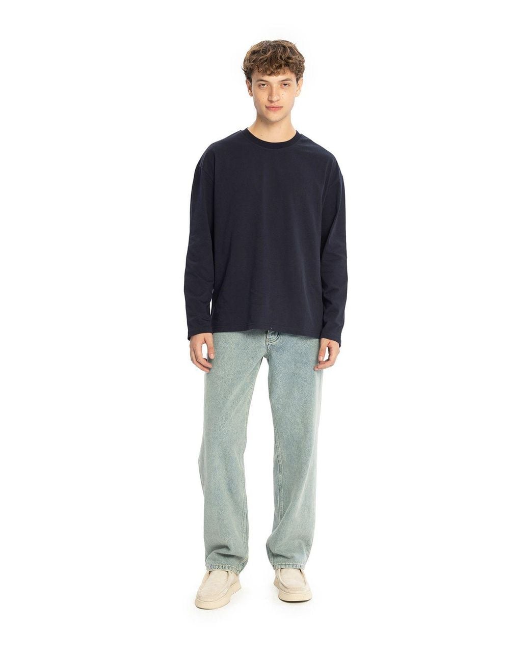 Giesto Blue Long Sleeve Crew Neck Cotton T-Shirt for men