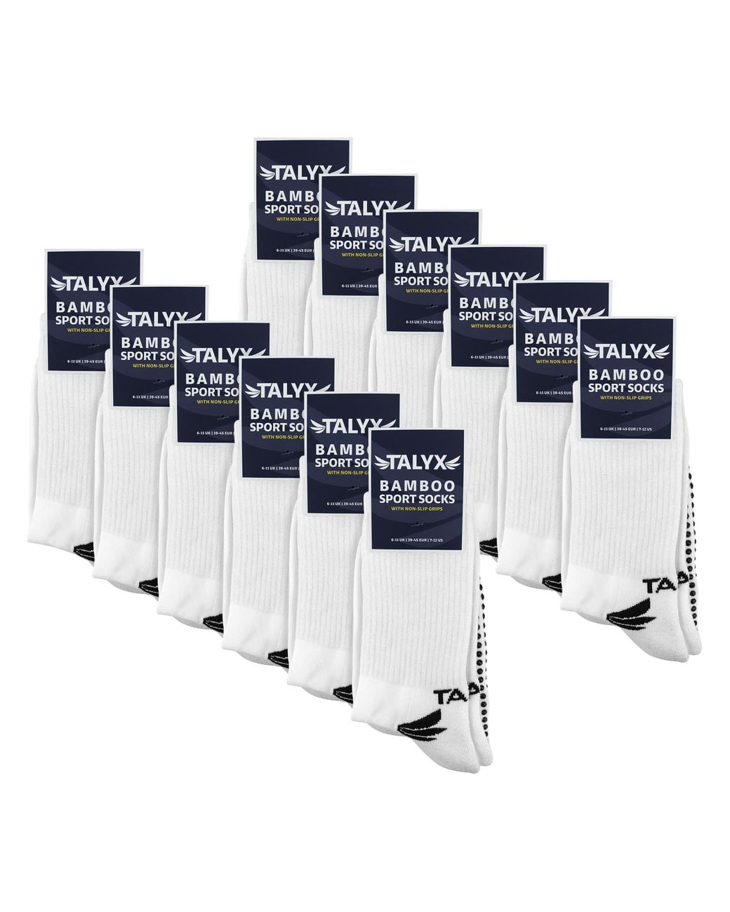 Talyx White 12 Pack Bamboo Crew Grip Socks for men