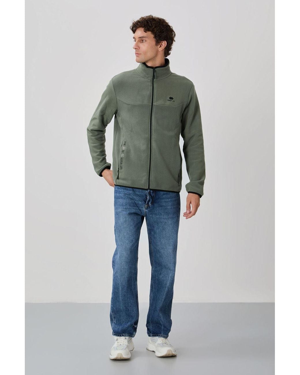 TOMMY LIFE Blue Plush Zip-Front Sweatshirt for men