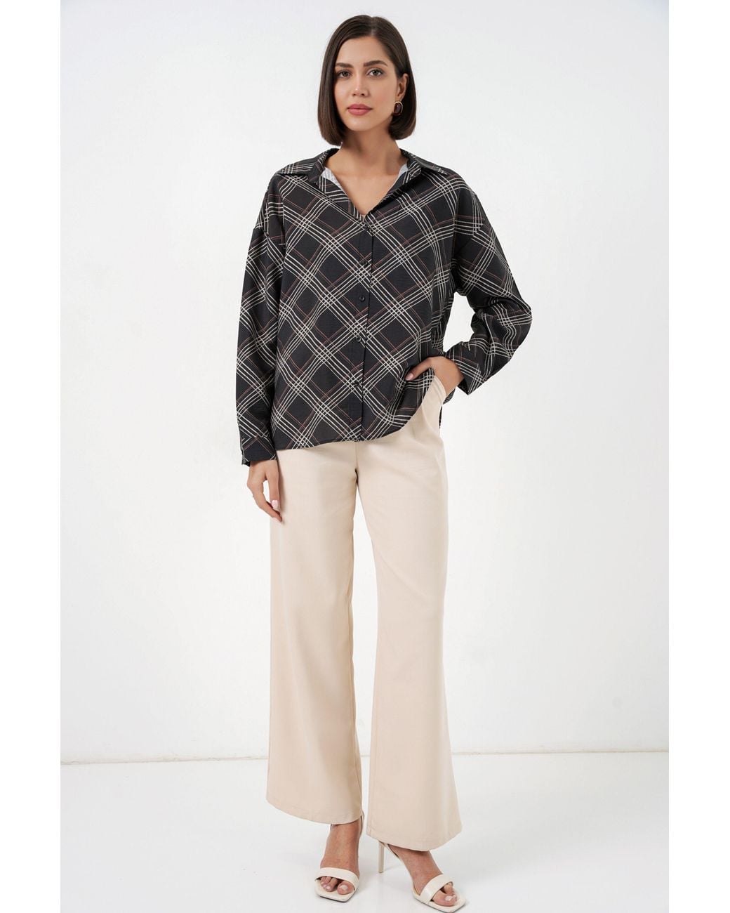 Bigdart Black Oversized Plaid Button-Up Shirt