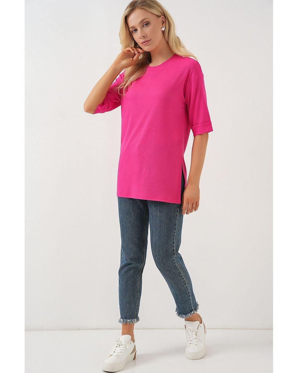 Bigdart Pink Textured Crew Neck Short Sleeve T-Shirt