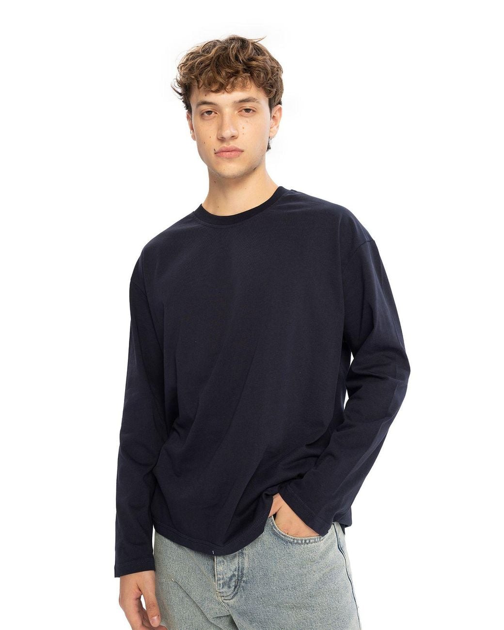 Giesto Blue Long Sleeve Crew Neck Cotton T-Shirt for men