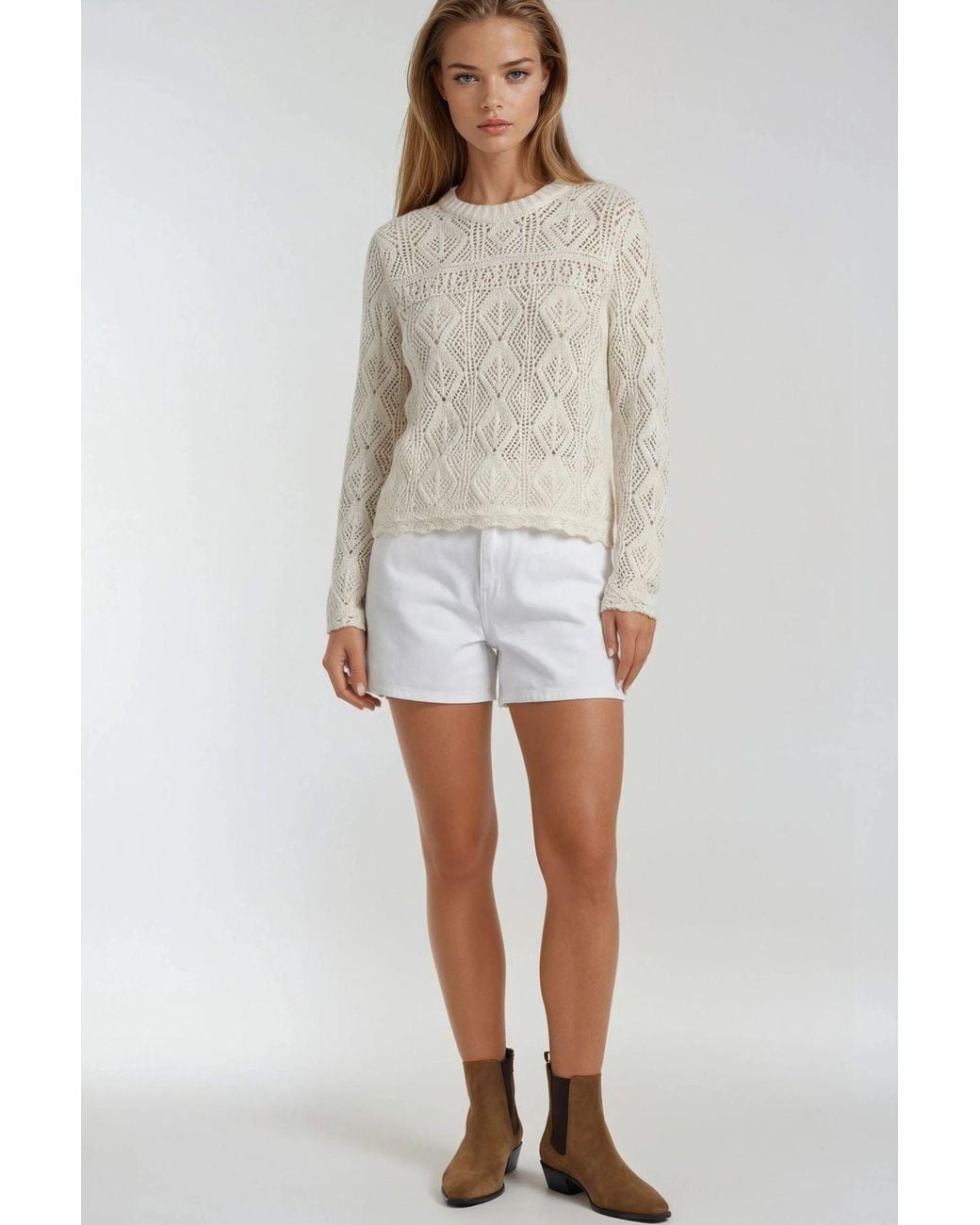 MixRay Natural Textured Knit Sweater With Crew Neck