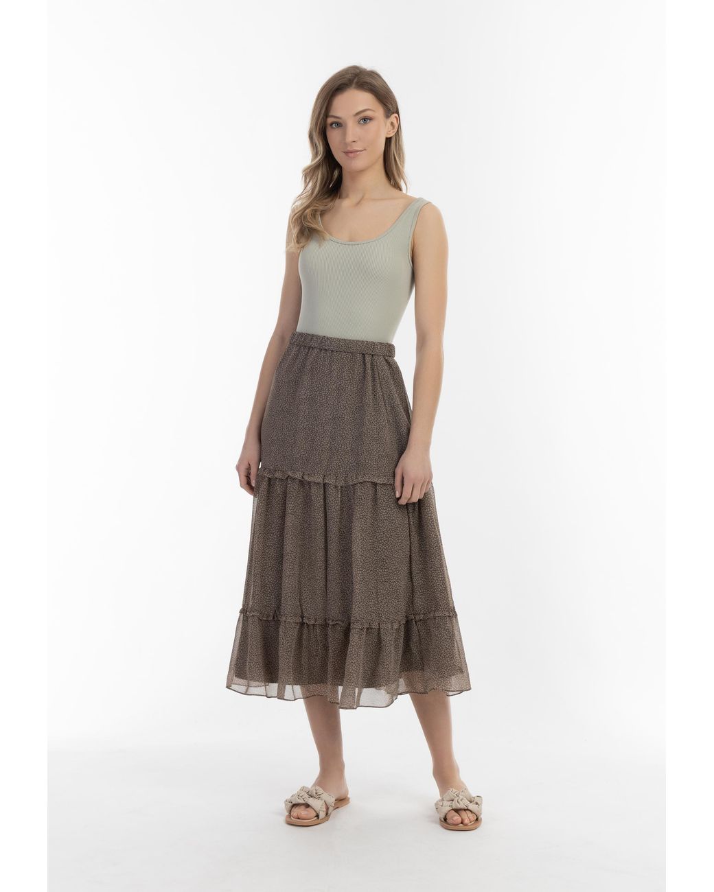 Dreimaster Maxi Rok Dames Olijf Wol Wit in het Brown