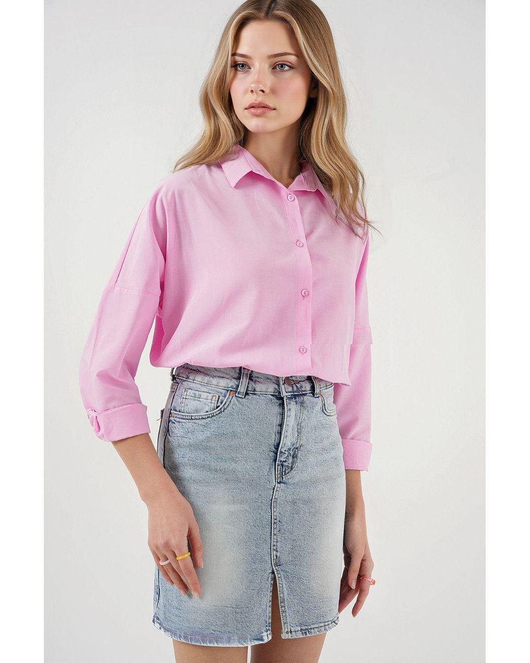 Bigdart Pink High Waist Denim Mini Skirt With Pockets