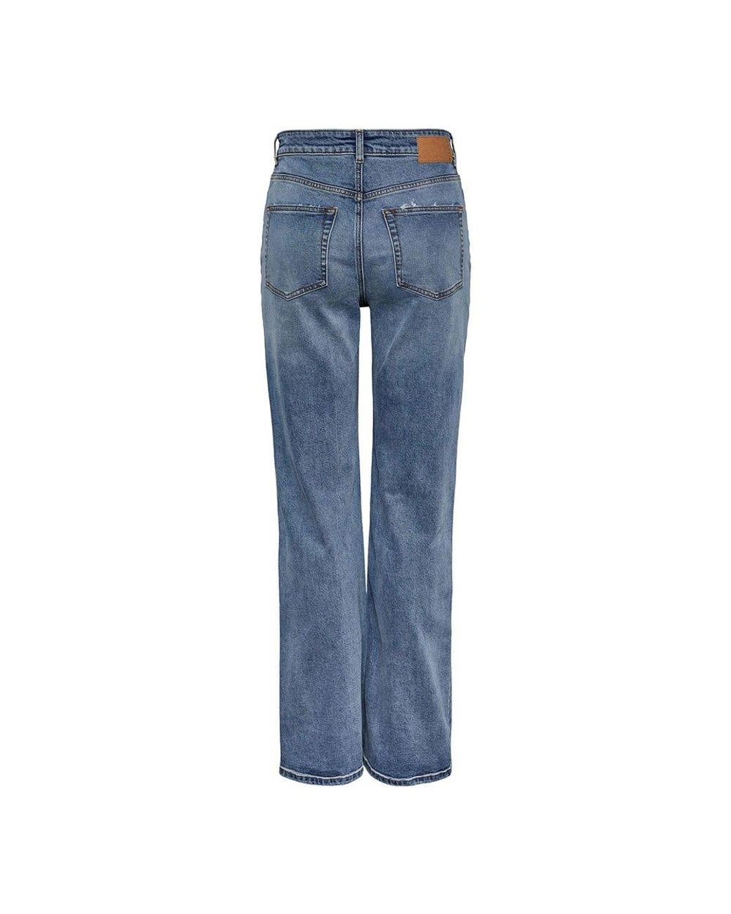 Pieces Holly Wide Destroy High Waist Jeans in Blue | Lyst