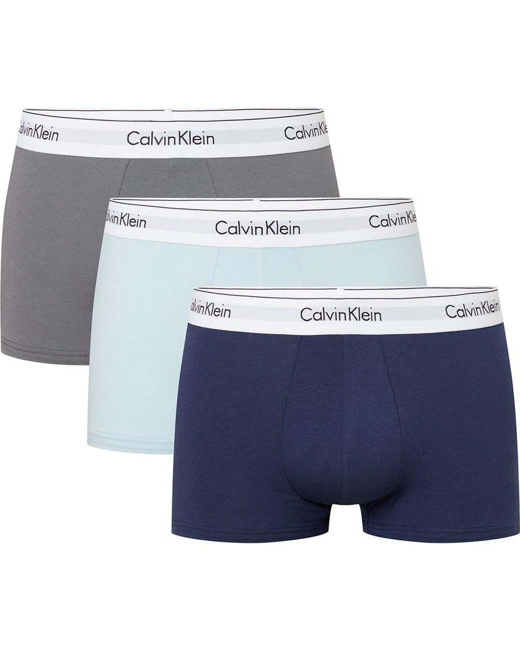 Calvin Klein 3 Pack Modern Cotton Stretch Trunks in Blue for Men - Save 30%  | Lyst