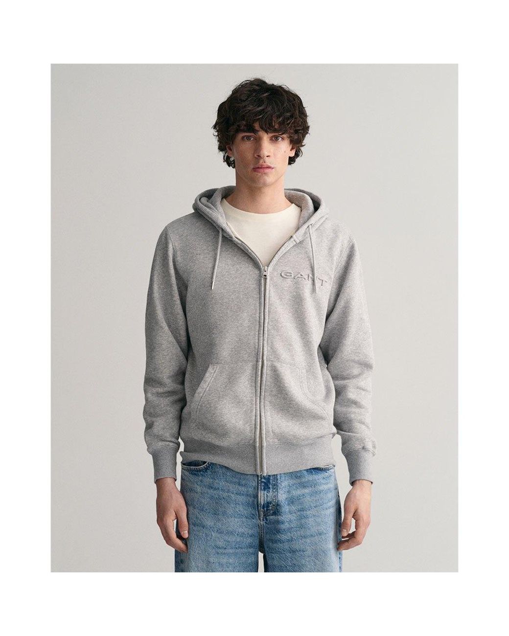 Gray Embossed Logo Hoodie - Sweatshirts for Men