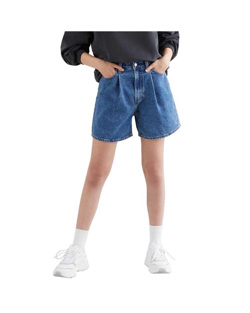 Levi's Pleated Ribcage Denim Shorts in Blue - Lyst