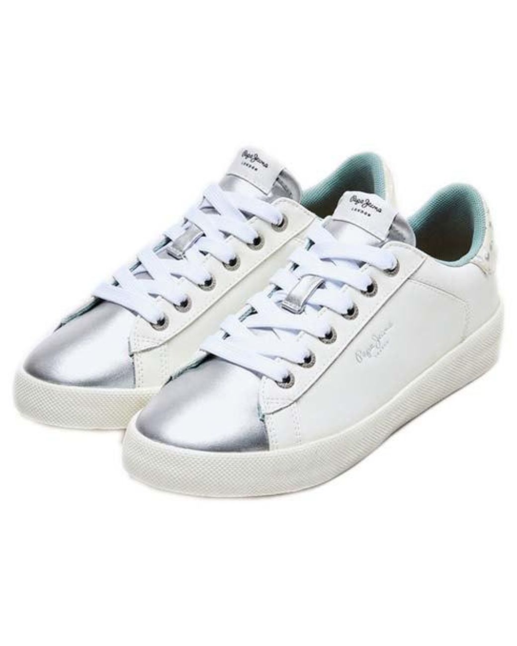 Pepe Jeans Denim Kioto Fire Trainers in Silver (Metallic) | Lyst