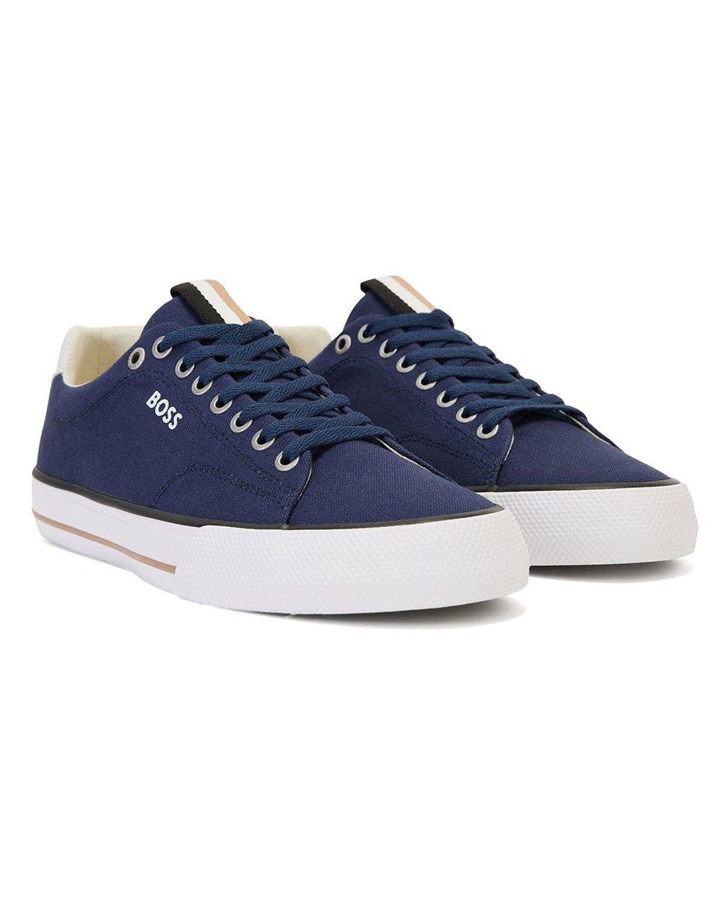 BOSS by HUGO BOSS Boss Cotton-canvas Trainers With Stripe , in Blue for Men  | Lyst