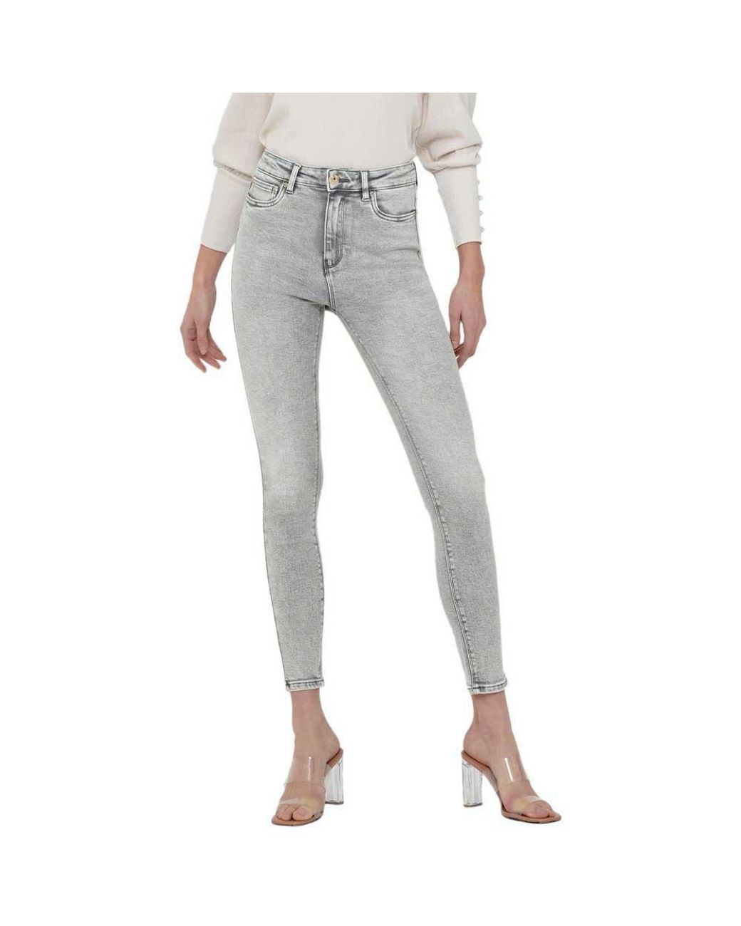 ONLY Mila Life High Waist Skinny Ankle Jeans Refurbished in Gray | Lyst