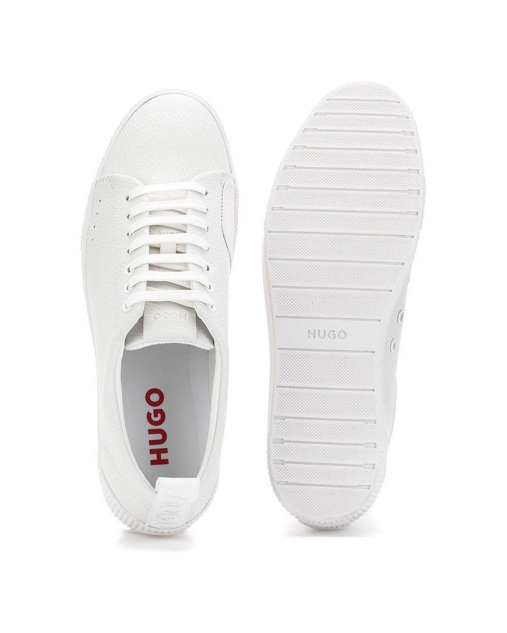 HUGO Hugo Zero Tenn Grained Leather Low Top Trainers in White for Men | Lyst