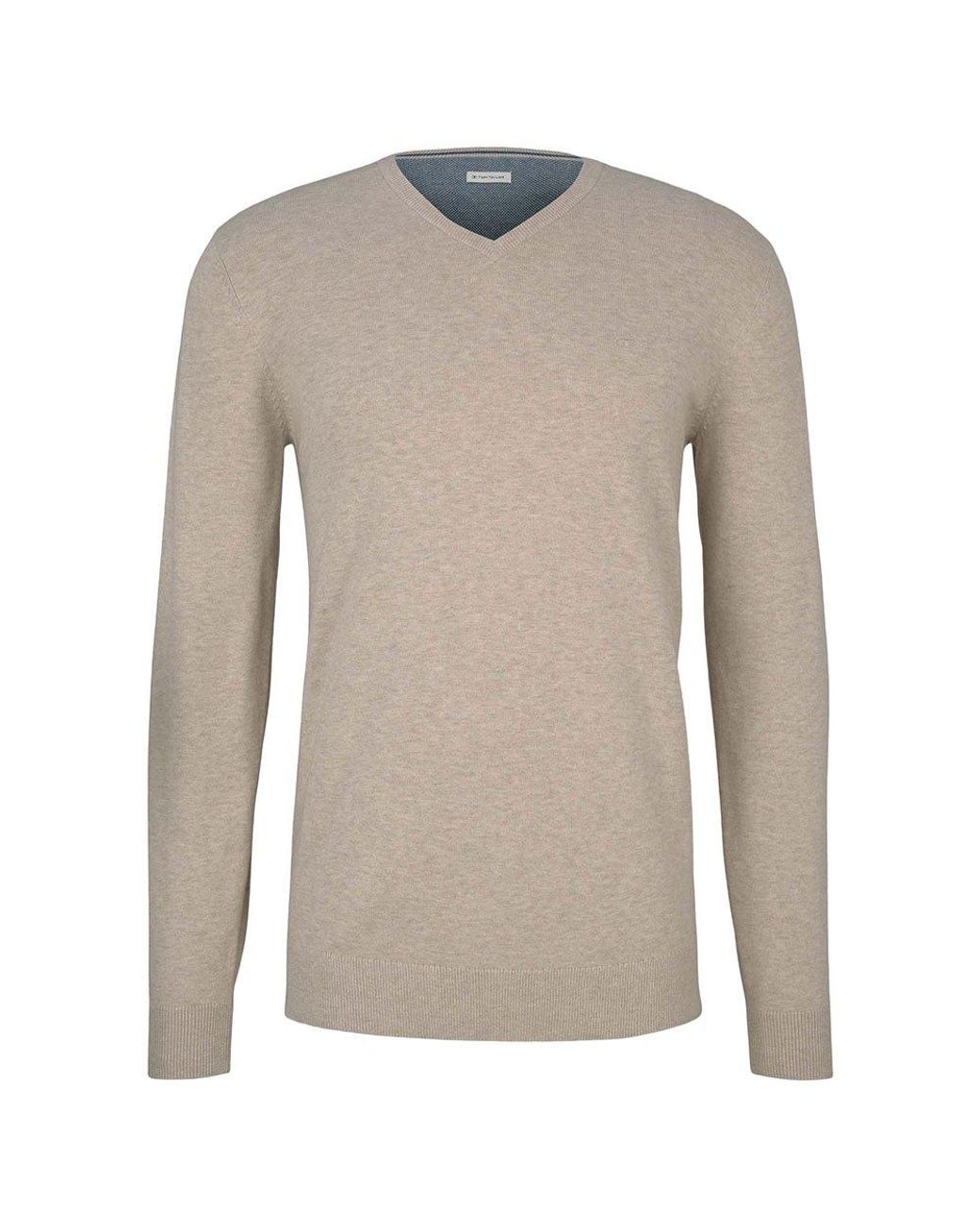 Tom Tailor Cotton Basic V Neck Sweater in Soft Sand Beige Melange (Natural)  for Men - Lyst