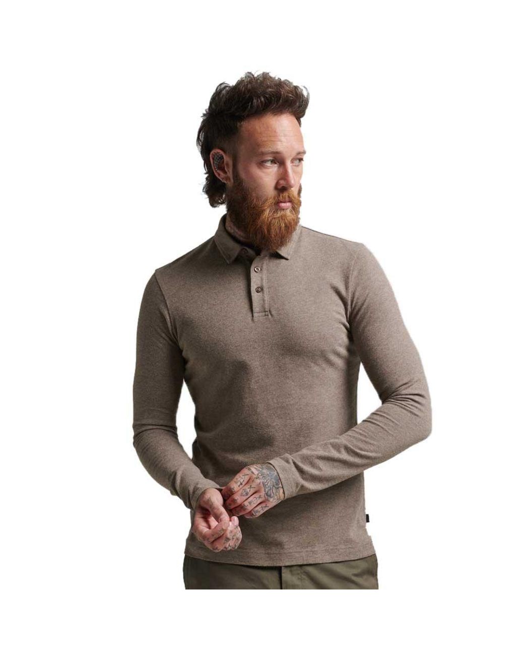 Superdry Studios Jersey Long Sleeve Polo in Brown for Men | Lyst
