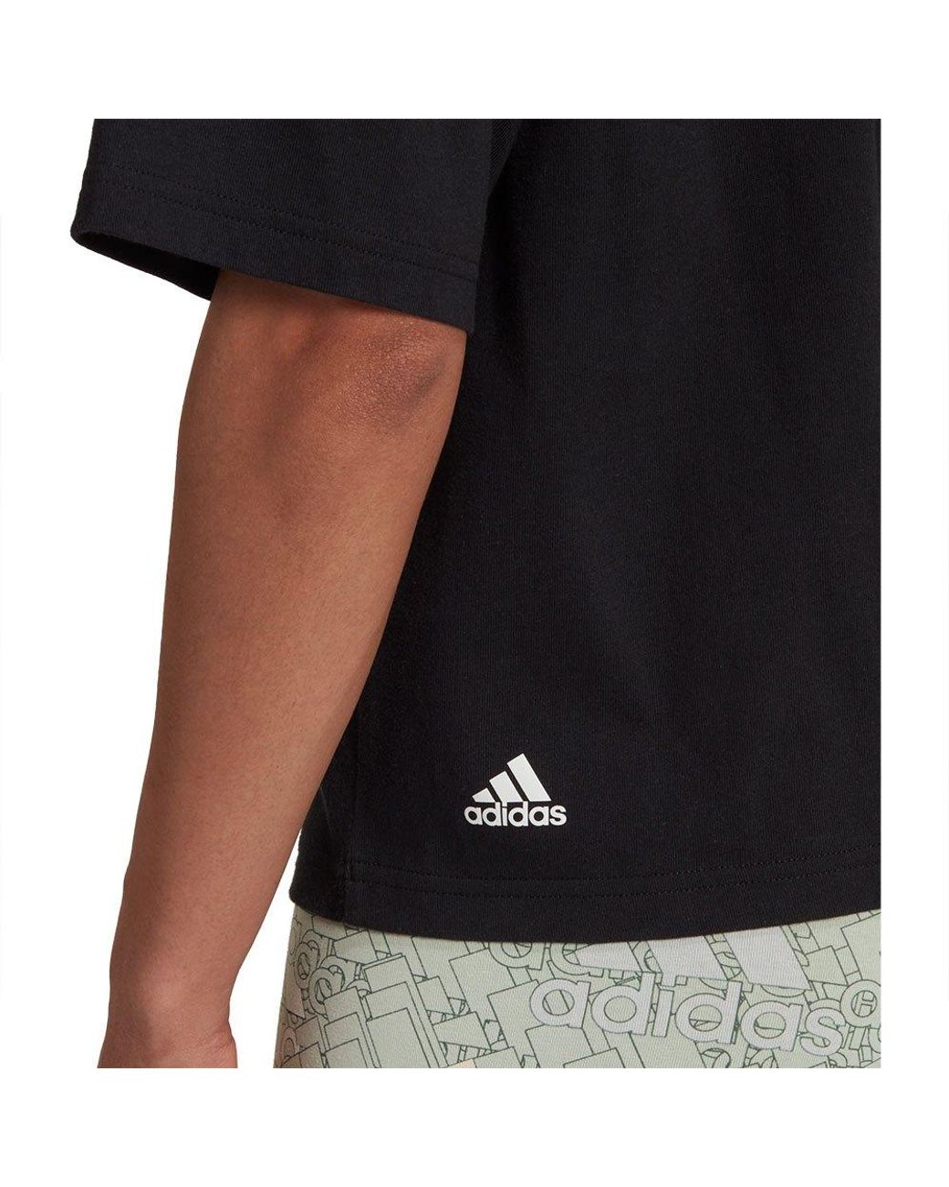 adidas Essentials Multi-colored Logo Loose Fit Crop Short Sleeve T-shirt in  Black | Lyst