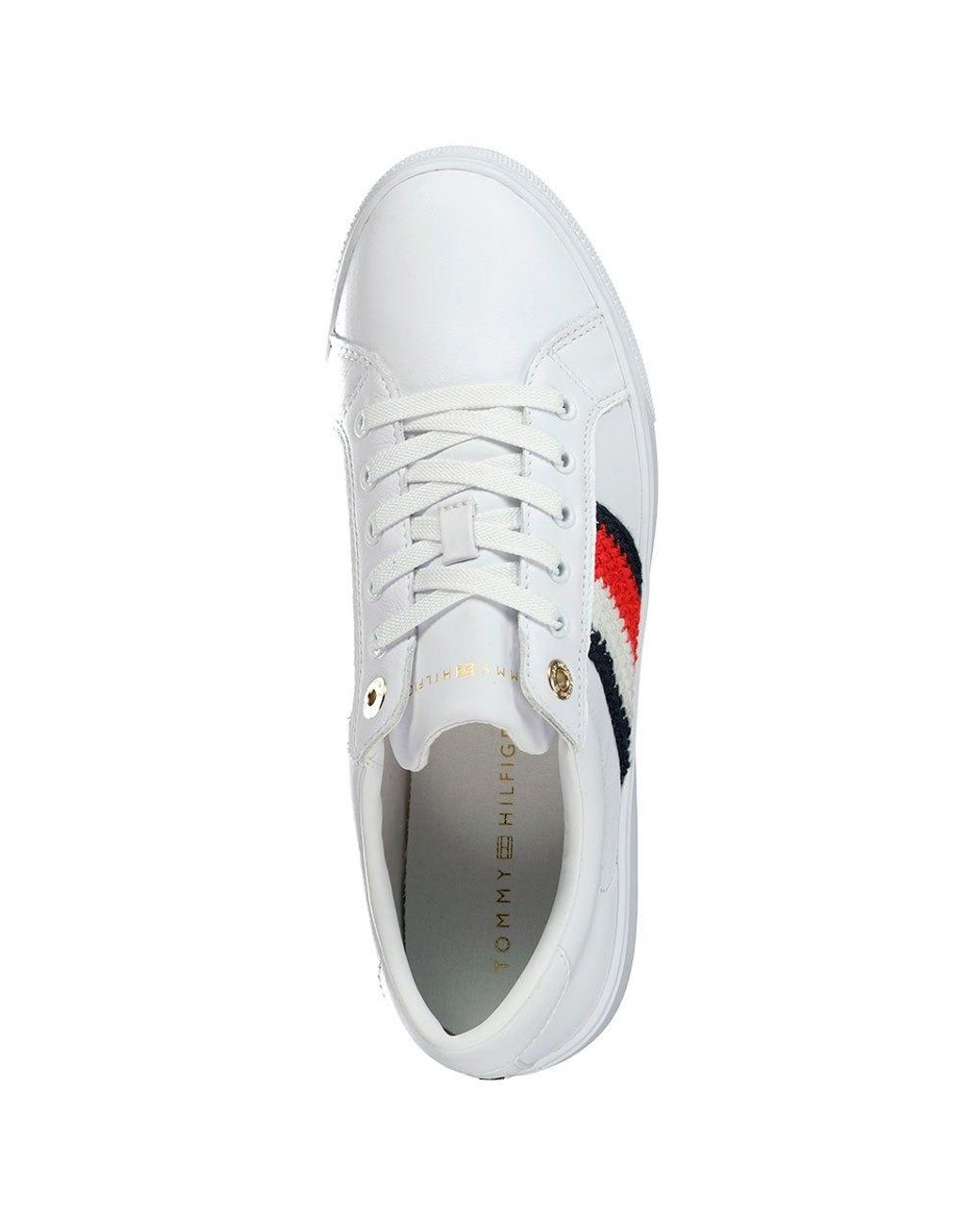 tommy hilfiger white metallic plaque cupsole trainers