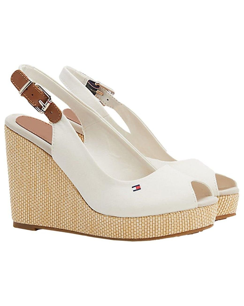Tommy Hilfiger Iconic Elena Sling Back Wedge Sandals in White | Lyst
