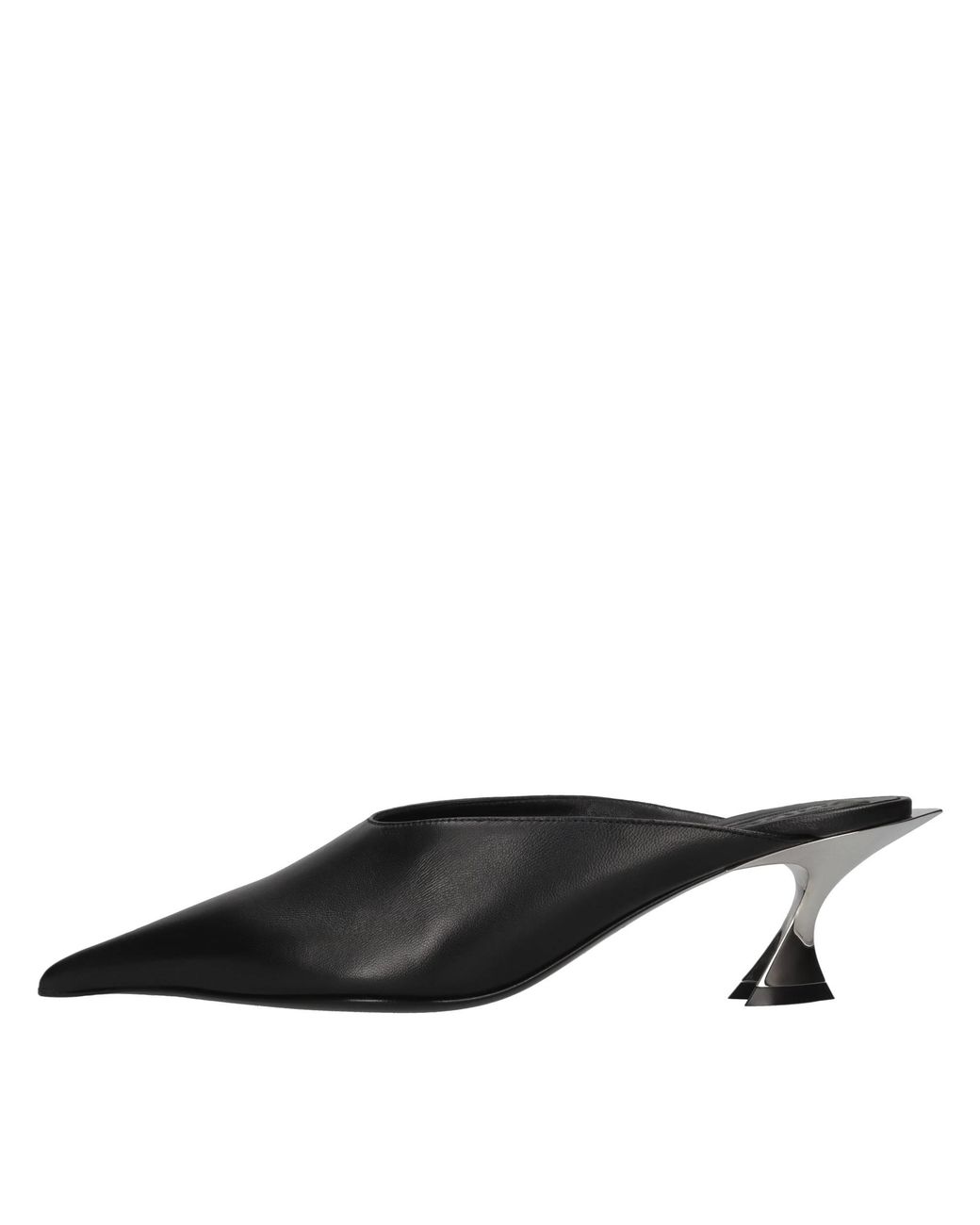Mugler Black Leather Kitten Mules