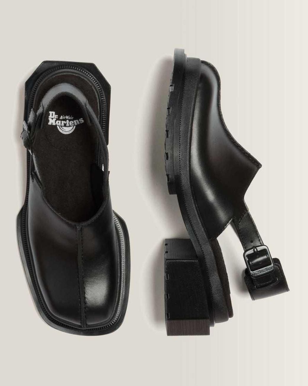 Dr. Martens Black Maybole Square Toe Leather Mules