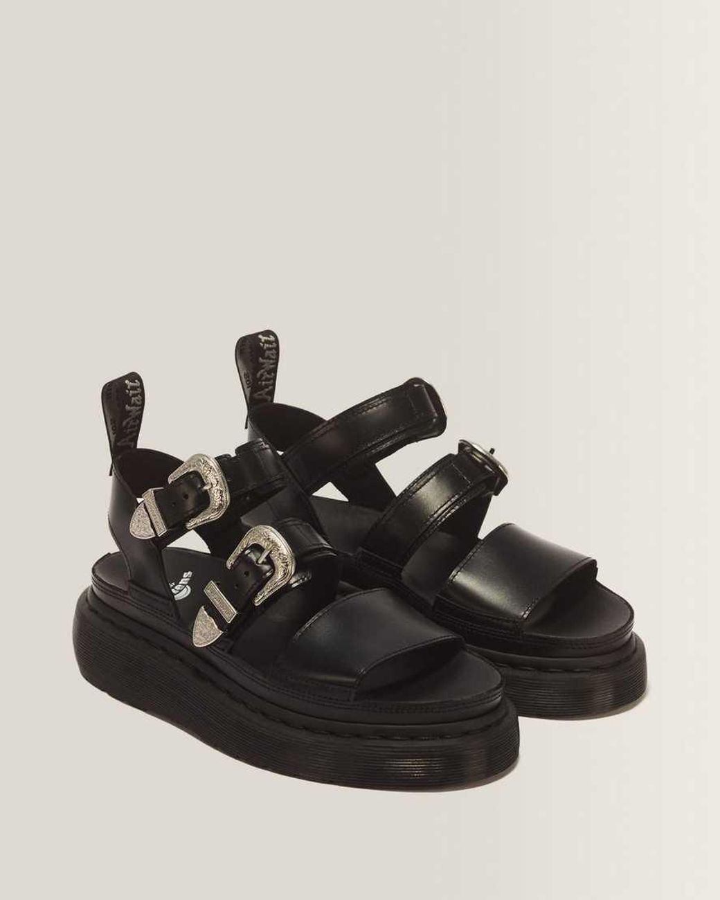 Dr. Martens Black Gryphon Quad Leather Gladiator Platform Sandals