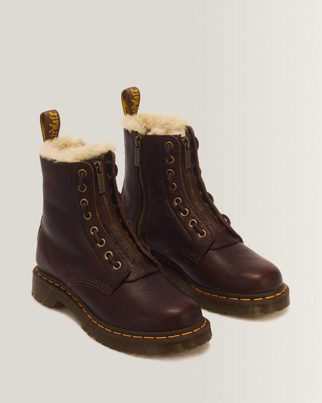 Dr. Martens Brown 1460 Serena Zip 8 Eye Grizzly Leather Boots