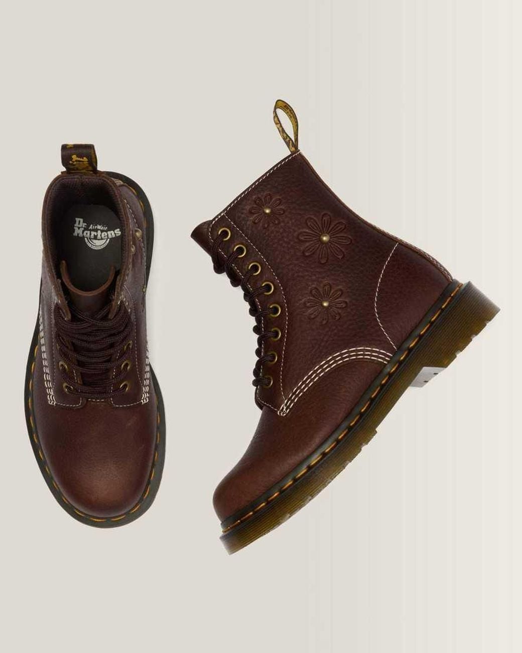 Dr. Martens Brown 1460 Pascal Flower Grizzly Leather Boots