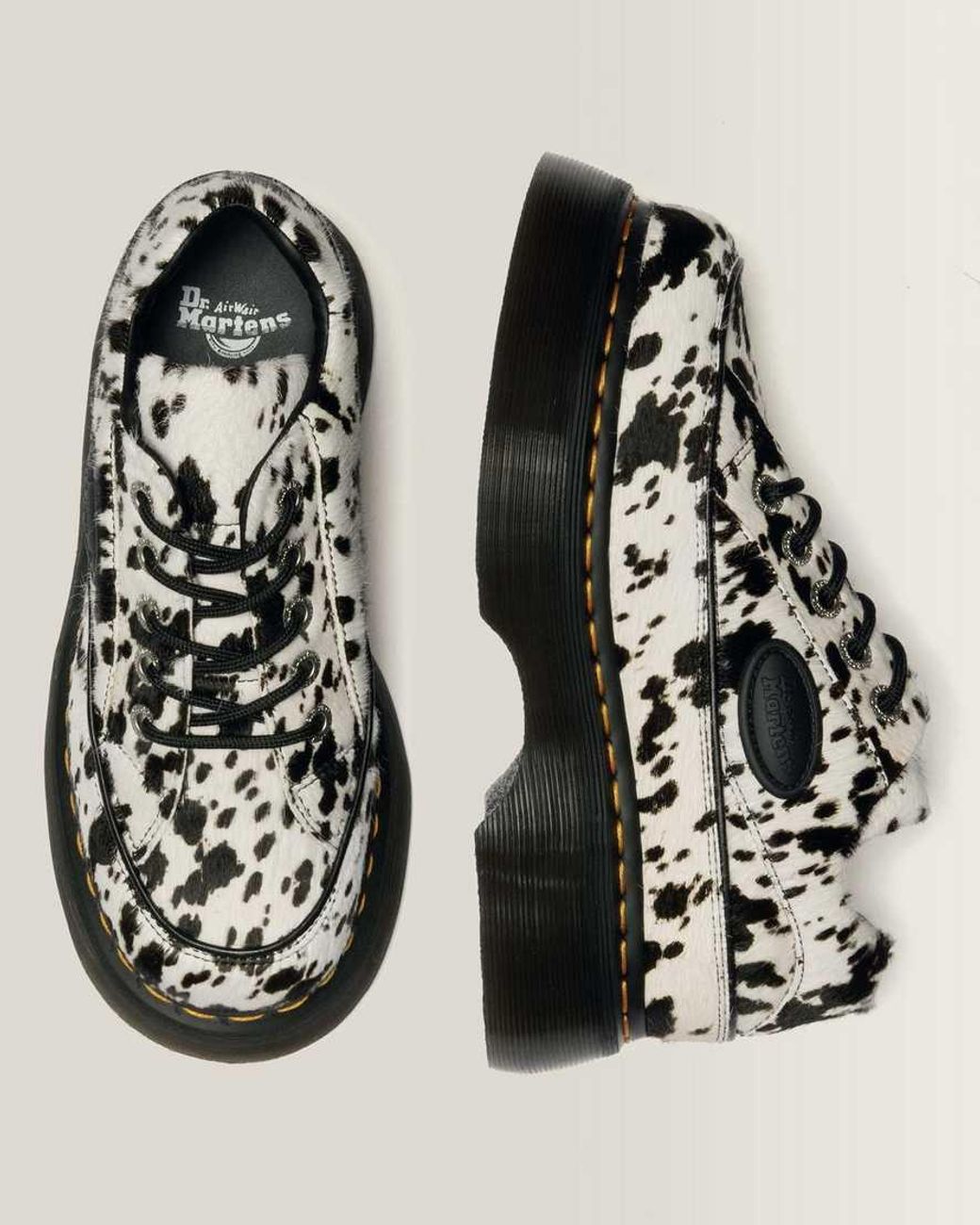 Dr. Martens Black Buzz -Eye Dalmatian Hair On Leather Shoes
