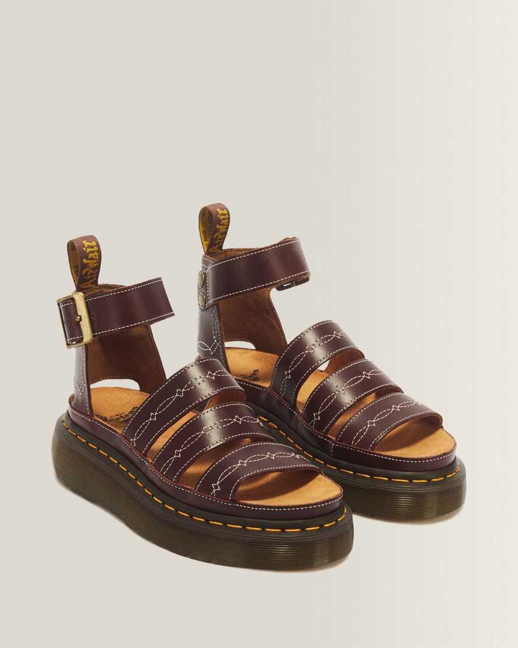Dr. Martens Brown Clarissa Ii Quad Desert Rodeo Classic Pull Up Leather Sandals