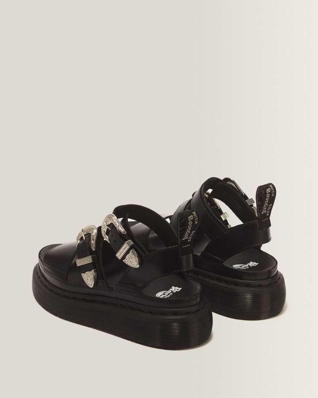 Dr. Martens Black Gryphon Quad Leather Gladiator Platform Sandals