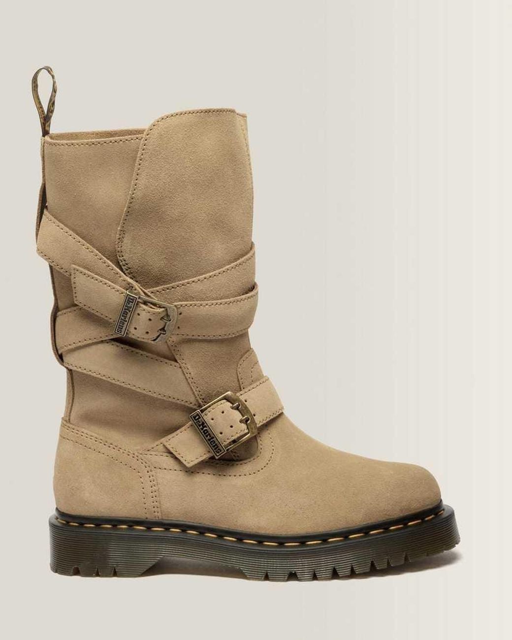 Dr. Martens Natural Anistone Two Strap Suede Biker Boots